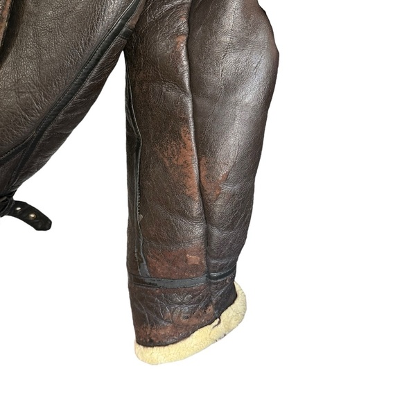 AVIREX TYPE B-3 FLIGHT LEATHER SHEEPSKIN SHEARLING BOMBER JACKET Size 56 FLAWED - Picture 11 of 15